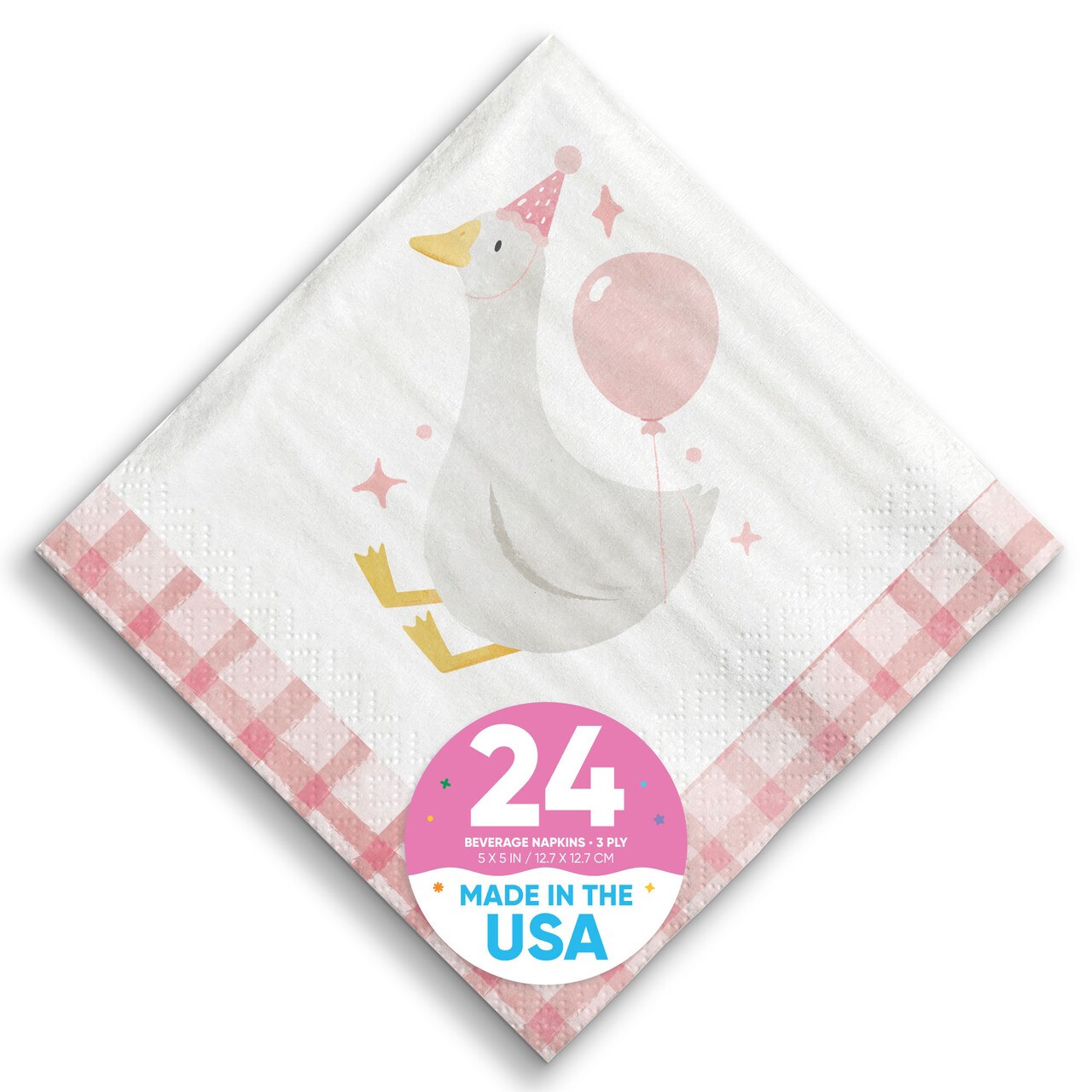 Big Dot of Happiness One Silly Goose Pink Napkins, Girl 1st Birthday Party Decor, White 3-Ply Paper Beverage Cocktail Napkins - 24 Count